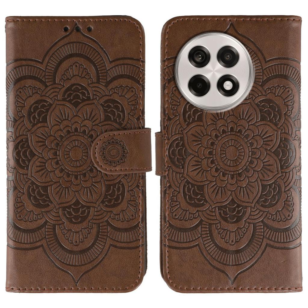 For OnePlus Ace 5 5G/Ace 5 Pro 5G/13R 5G Case PU Leather Mandala Imprinted Design Wallet Phone Cover with Wrist Strap