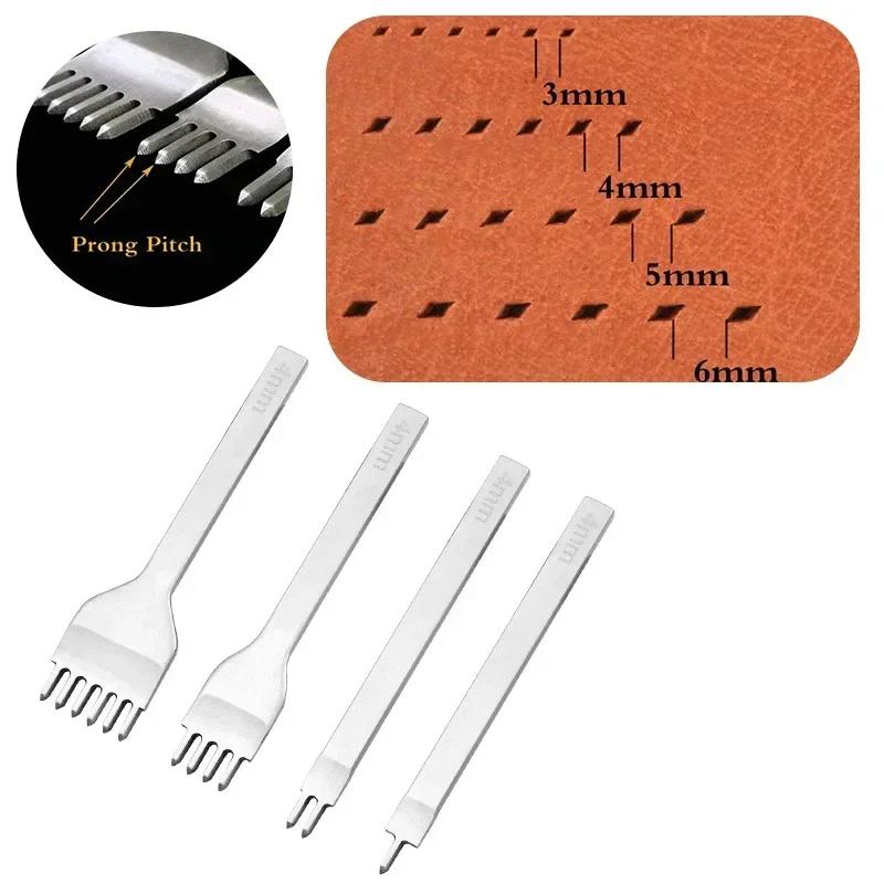 3/4/5/6MM 1/2/4/6 Prong DIY Leather Hole Punch Tool Leather Stitching Tools Diamond Chisel Leather Carving Punch Hole Work