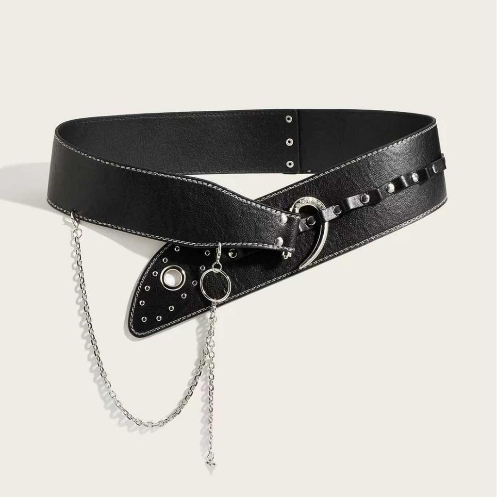 Black Vintage Inspired Waist Belt With Tassel Details For Party Outfits