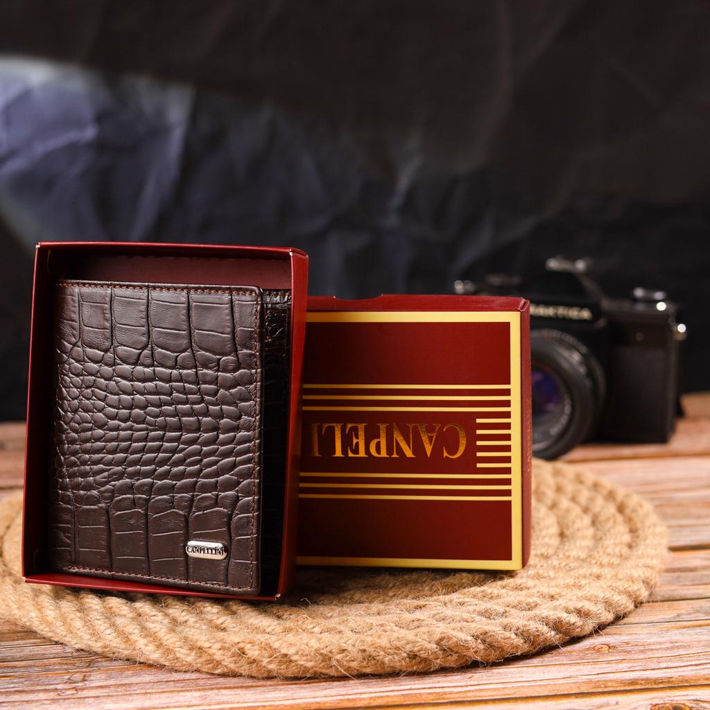 Компактное мужское портмоне из натуральной фактурной кожи CANPELLINI Purse 21496 Коричневое