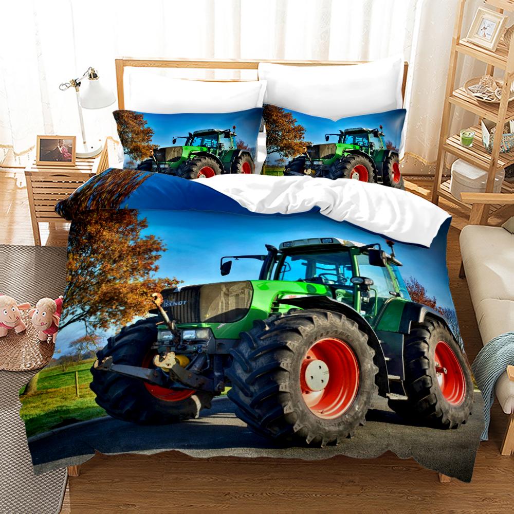 Tractor Duvet Cover Set Bedspread Full Queen King Size,Monster Truck Bedding Set Bed Set Farm Tool Cart Comforter Cover Set
