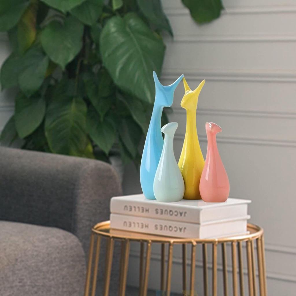 Home Decor Lucky Deer Family Statue Piano Finish Ceramic Figures - (Set of 4, Multicolor)