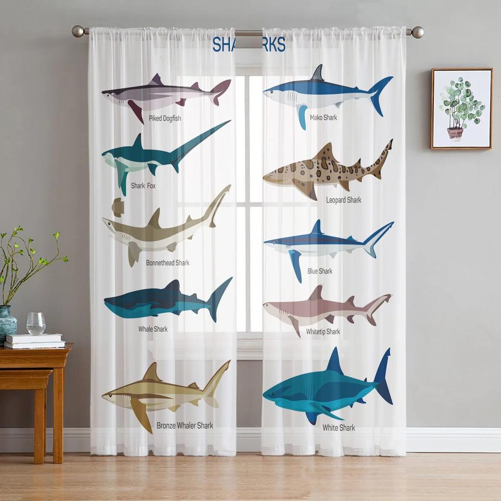 Фиолетовая рыбка, акварельная живопись, прозрачные оконные шторы для гостиной, спальни, украшения комнаты для девочек, тюлевые шторы