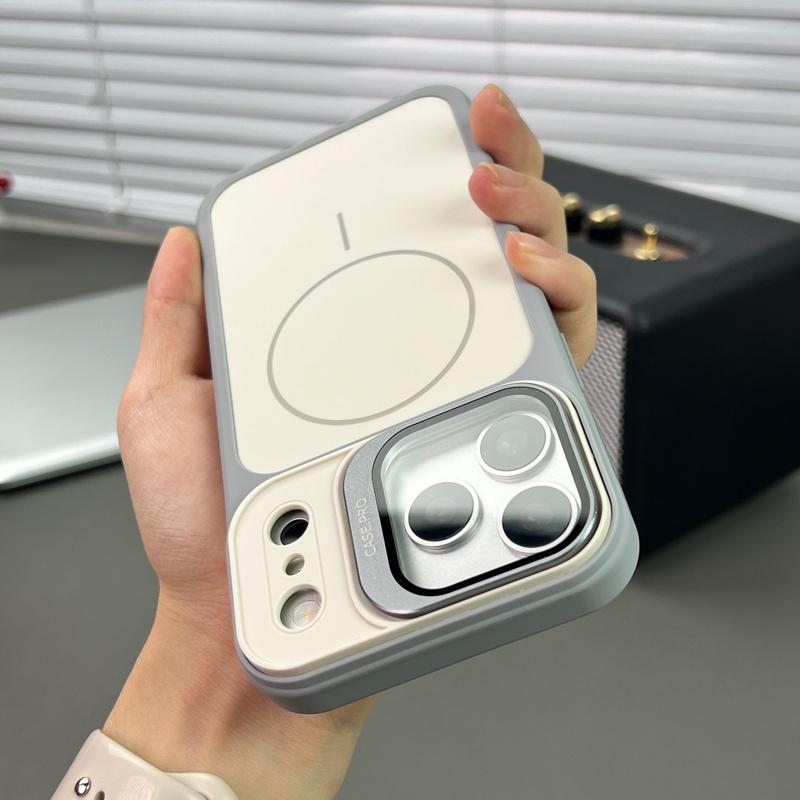 Luxury Armor Camera Flip Glass Magnetic Case For 17 Air 16 15 14 13 Pro Max Plus For Magsafe Wireless Charge Stand Cover
