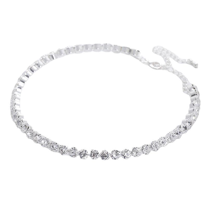 Elegant Rhinestone Collar Necklace - Single Row, Full Diamond Bridal Jewelry