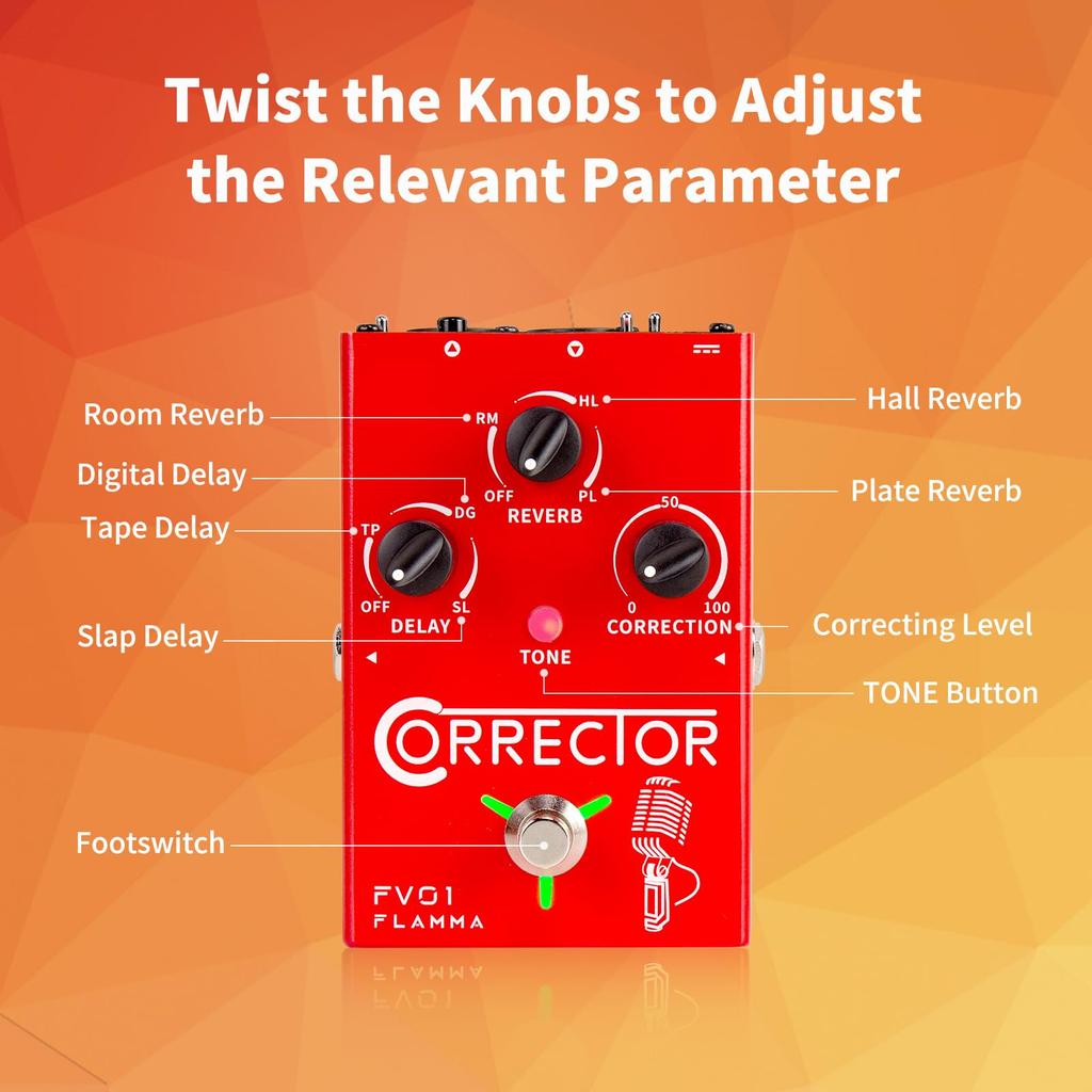 FLAMMA FV01 Vocal Pitch Correction Pedal Delay with Reverb Microphone Amplifier Stomp Box for Guitar