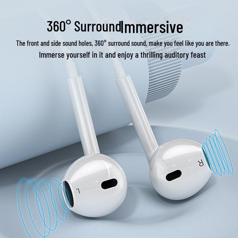 Type-C In-Ear Flat Head Earphones for Gaming, Heavy Bass, Stereo Sound, Wire Control, Compatible with Huawei.