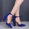 Sexy Pointed Toe Ladies Shoes Square High Heels Lace Up Women Pumps 2024 Wedding Strap Blue Woman Shoes Zapatos Mujer Size 43