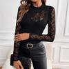 New Women's Sexy Black Lace Patchwork Irregular Neckline T-shirt Top
