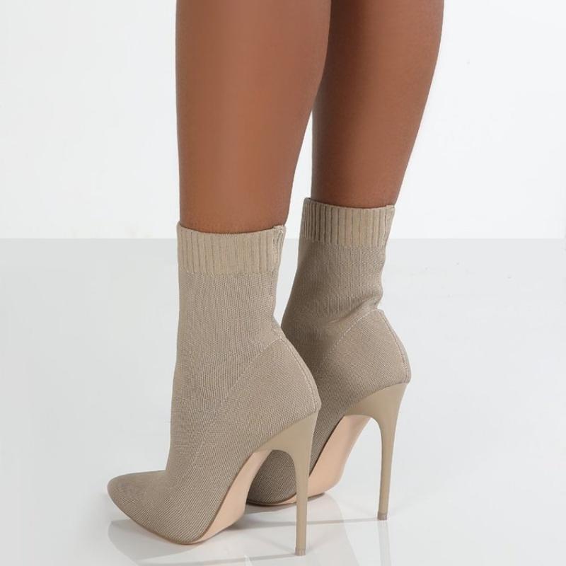 Женские ботинки, короткие туфли на высоком каблуке, женские осенне-зимние вязаные ботильоны Botas Mujer, черные носки, женские ботинки на каблуке
