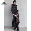 Новое китайское сексуальное платье с высоким разрезом и нишей в стиле ретро с узкой талией и бедрами, черное плиссированное платье нерегулярной формы с длинными рукавами