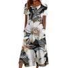 Summer Dress For Women Casual Printed V-Neck Short-Sleeve Beach Swing Dress