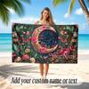 Floral Garden Theme Quick Dry Beach Towel Custom Name Text Print Large Sand Resistant Towel Beach Vacation