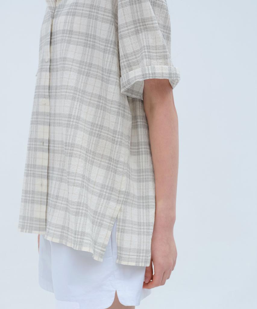 MUSINSA STANDARD WOMAN Women'S Oversized Crinkle Check Short Sleeve Shirt [Ivory]