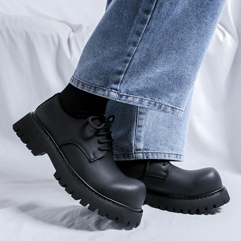 Ретро туфли дерби с толстой подошвой, мужские осенние туфли с большим носком, низкие большие желтые ботинки, кожаные туфли с круглым носком 1035-M