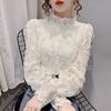 Fashion Ruffle Vintage Blouse Women Elegant Long Sleeve Lace Shirt Loose Chiffon Shirts Stand Collar Pleated Tops Blusas
