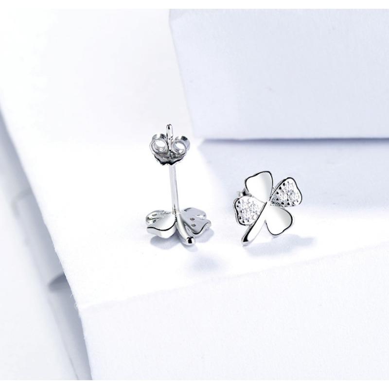 Серьги-гвоздики из стерлингового серебра S925 с четырьмя листочками клевера, корейские ювелирные изделия, милые модные простые ювелирные изделия