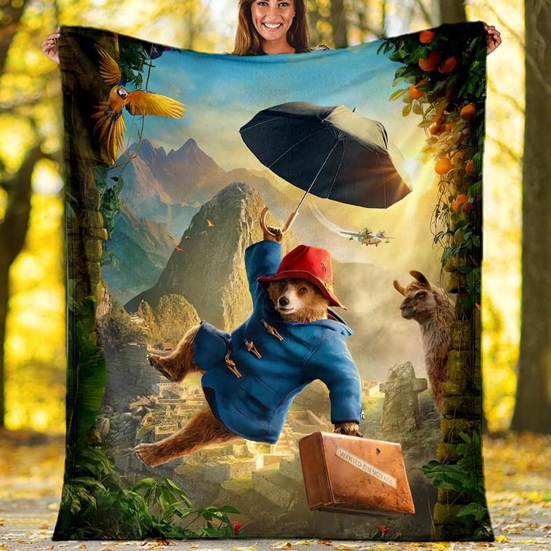 Paddington Bear Theme Printed Blanket - Perfect for Couch, Bed, Travel & Outdoor Use | Machine Washable, Cozy & Durable.