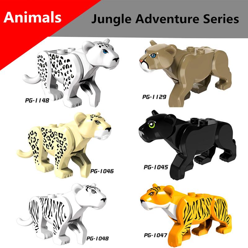 Серия 'Животные джунглей' Строительные блоки Желтый тигр Белый леопард Дикий пума DIY Кирпичи Декор Игрушки Для детей Рождественские подарки