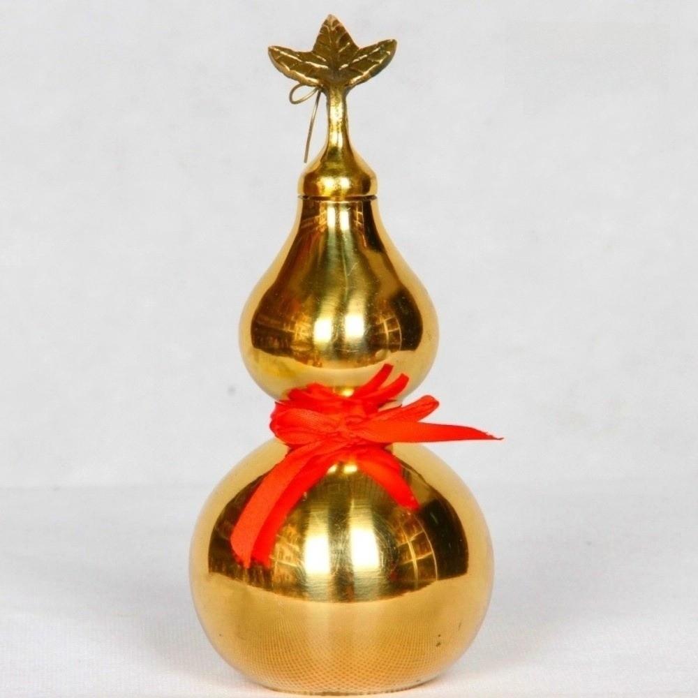 Латунная статуэтка тыквы 4/4,5 дюйма гладкая с крышкой, фигурка тыквы богатства, лист-лента, домашний декор, медный сувенир-тыква для гостиной