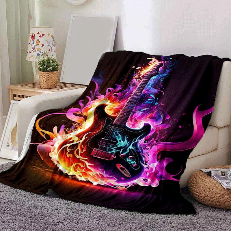 1pc Guitar Printing Lightweight Flannel Blanket, Comfortable and Warm Blanket, for Camping Sofa Bed and Couch Office, Suitable for Gift Blank