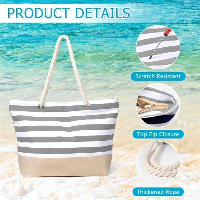 1Pcs Beach Bag For Women Large Canvas Beach Tote Bag Beach Bags Waterproof Sandproof Swim Pool Bag Travel Essentials