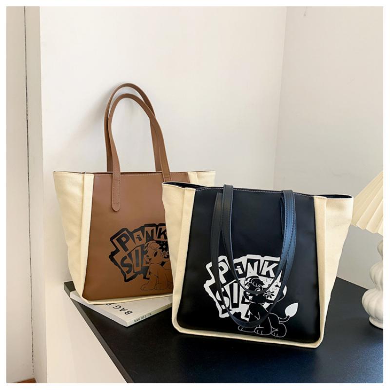 Холщовая сумка-тоут, женская сумка через плечо, большая вместительная студенческая сумка с героями мультфильмов