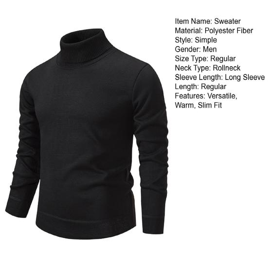 Men Turtleneck Sweater Slim Fit Knit High Neck Pullover Warm Winter Solid Color Rollneck Sweater for Daily Wear Work School Street