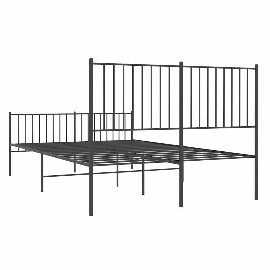 Metal Bed Frame with Headboard and Footboard Black 135 x 190 cm