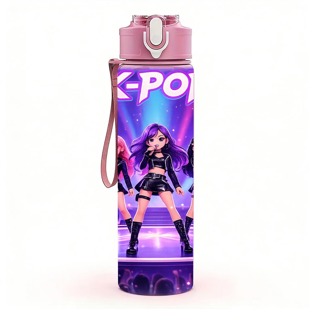 1PC Purple Stage Kpop Girl Band Bust 750ml Color Plastic Water Bottle Leakproof Flip Straw Lid For Sports Office Home Use