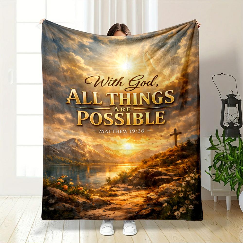 Inspirational Scenic Blanket: Matthew 19:26Flannel blanket for bedroom, living room, sofa, and nap