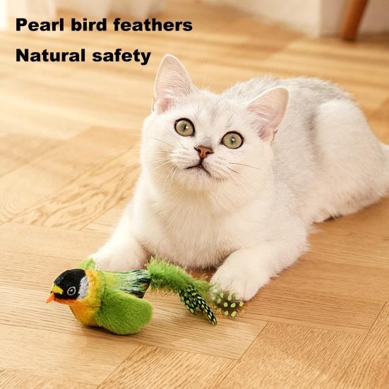 Chirping Bird Cat Toy Interactive Flapping Wings Plush Bird Toy Battery Operated Stimulate