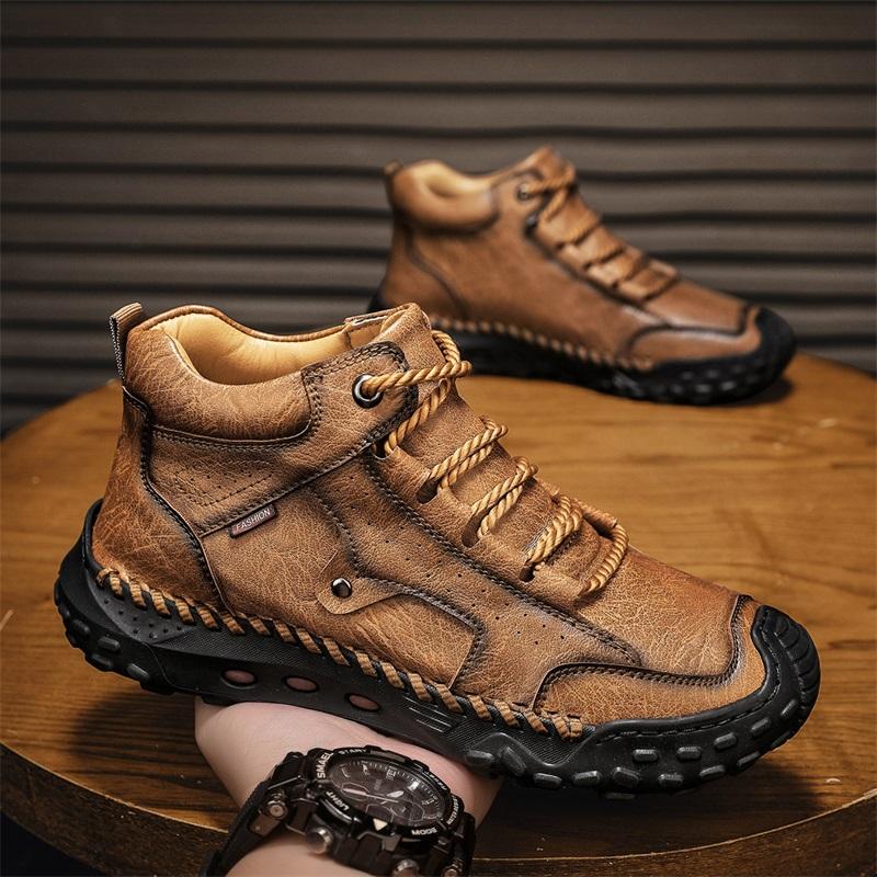 Весна/ ОсеньМужские высокие повседневные кроссовки Ручная работа Кожаная обувь Большой размер 39-48