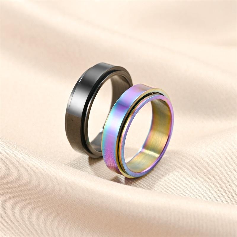 Simple 6mm Stainless Steel Anxiety Rings For Women Men Spinner Fidget Ring Stress Relieving Trend Punk Wedding Band Jewelry Gift