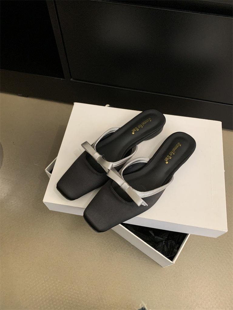 Французские нежные тапочки Baotou в стиле для женщин 2024 года, новые сандалии с бантом, летние тапочки