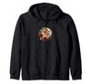 Christmas Ginger Cat Santa Hat Illustration Art Nouveau Zip Hoodie