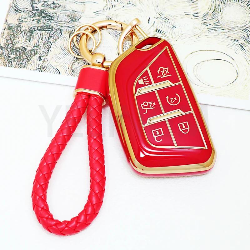6 Buttons TPU Car Key Case Cover for 2020 2021 2022 2023 Cadillac Escalade Remote Key Shell Fob Whith Keychain Car Accessories