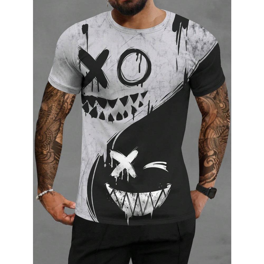 Мужские футболки Летние крутые улыбающиеся лица 3D-принт Повседневные футболки с коротким рукавом Harajuku Топы футболки Уличная одежда Большие размеры Мужская одежда топ