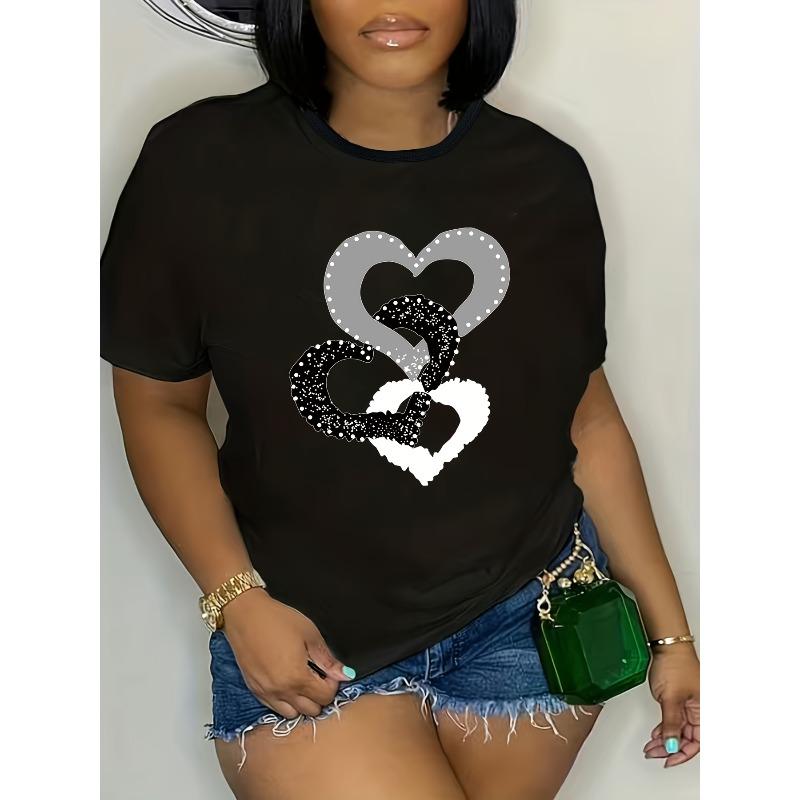 Женская футболка большого размера с коротким рукавом, европейский размер - Свободная повседневная блузка с круглым вырезом, - Повседневная одежда для весны и лета, Удобный свободный топ