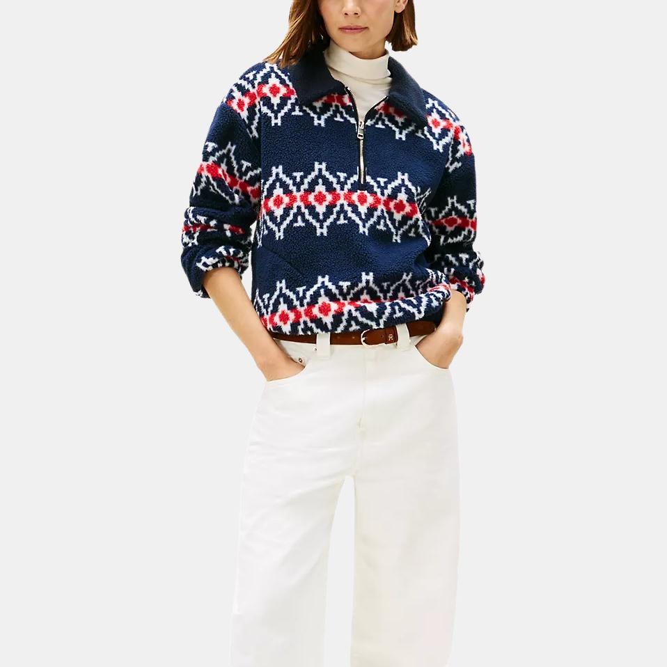 Tommy Hilfiger Женская толстовка с принтом Fair Isle, с молнией до четверти, мягкая, удобная, теплая, с длинным рукавом, женская толстовка XW07316-DW5