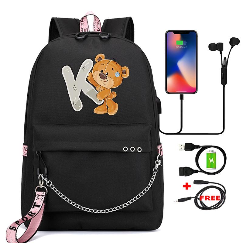 Рюкзак Little Bear с 26 английскими буквами, детская сумка для книг, школьная сумка для косплея для мальчиков и девочек, большой вместительный дорожный рюкзак для детей