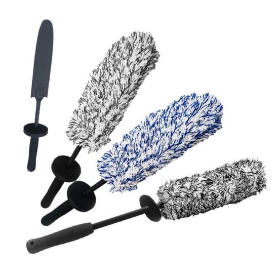Flexible Flat Bristle Wheel Brush Long Handle Microfiber Wheel Brush Car Duster Exterior Multipurpose Cleaning Tool
