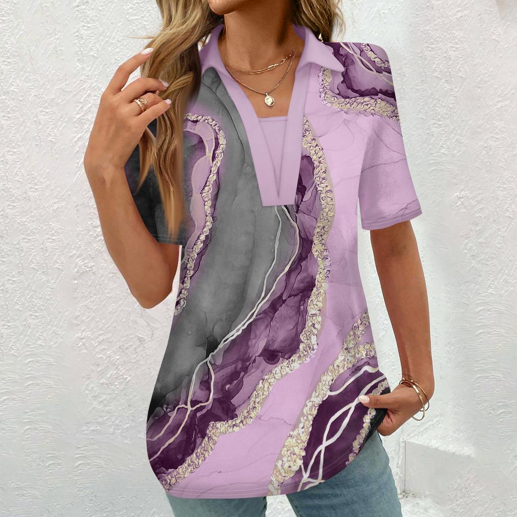 Женская модная повседневная рубашка с коротким рукавом с винтажным принтом на пуговицах, блузка
