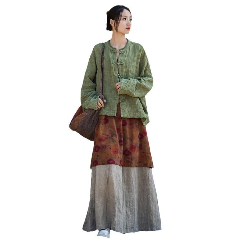 Women's Spring Cotton Linen Jacket - Wrinkled Texture, Over-dyed, Distressed, Perfect for Home, Travel, Zen Meditation