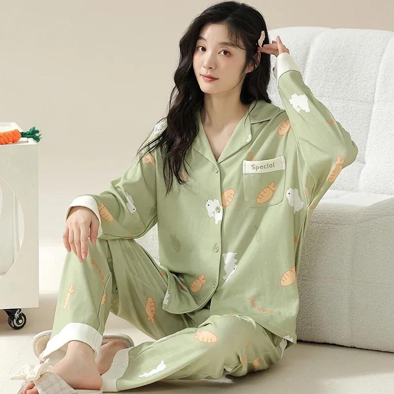 Осенне-зимняя хлопковая пижама для женщин, с длинными рукавами, женская одежда для сна, кардиган, пижамы с V-образным вырезом, японская женская домашняя одежда