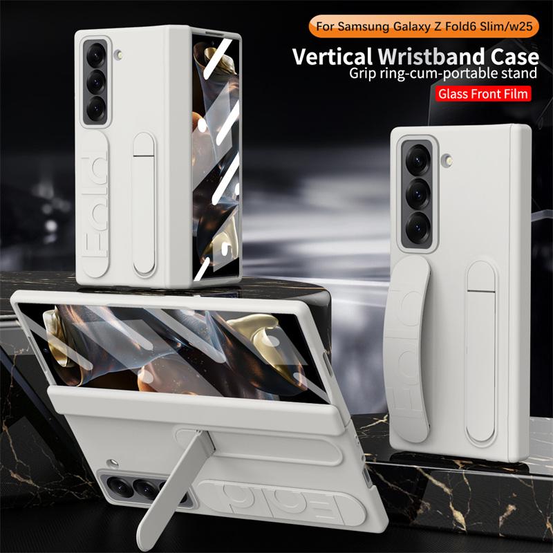 Hinge Elastic Wristband Stand Pen Slot Case for Samsung Z Fold Special / W25 / Z Fold 8 7 / Z Fold8 Ultra Tempered Glass Sytlus