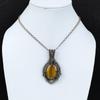 Tiger Eye Gemstone Pure Copper Wire Wrapped Handmade Pendant Jewelry