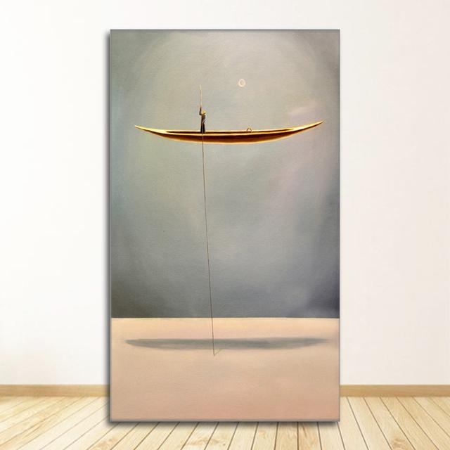 Принт Скандинавская Настенная Картина Декор в Гостиную Золотая Лодка Абстрактная Холст Картина Минималистичный Пейзаж Плакат