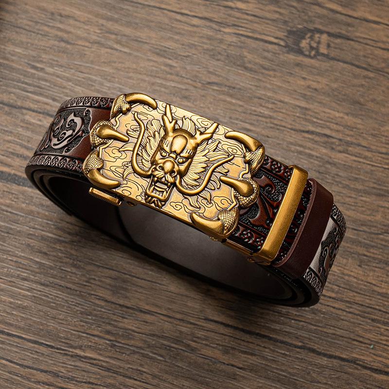 Мужской ремень с автоматической пряжкой, доминирующим дизайном Танцао и тисненым узором в виде шестилапого дракона