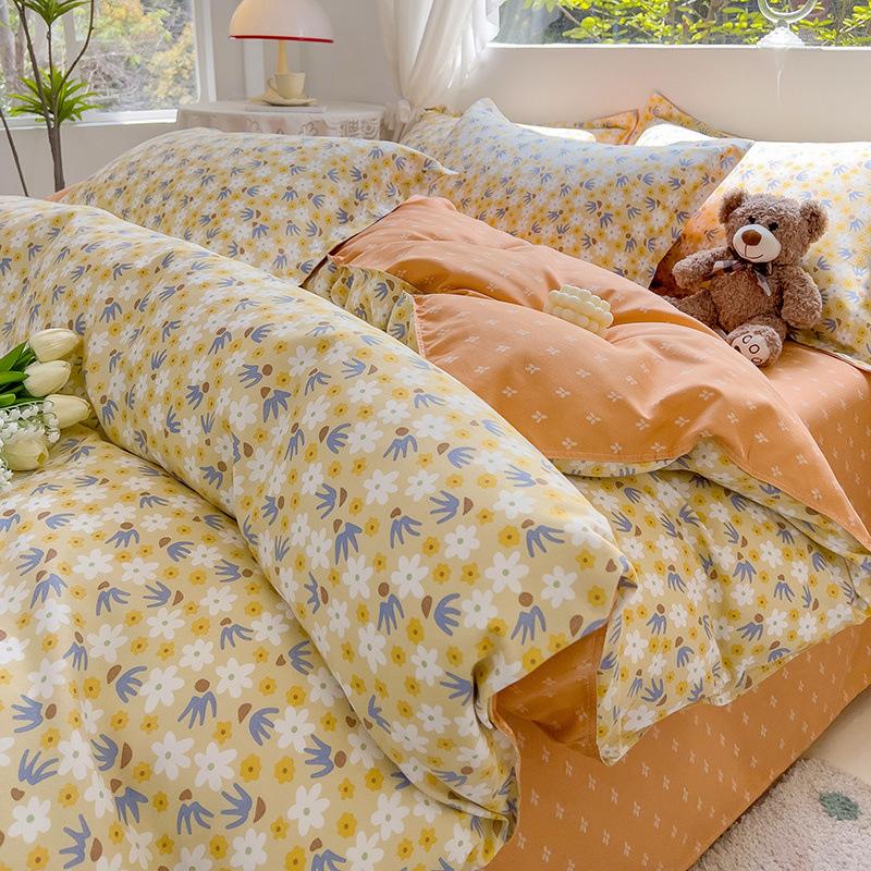 Thickened Skin-friendly Cotton Sheets Four-piece Quilt Cover Twill Sheets Cartoon Dormitory Three-piece Set